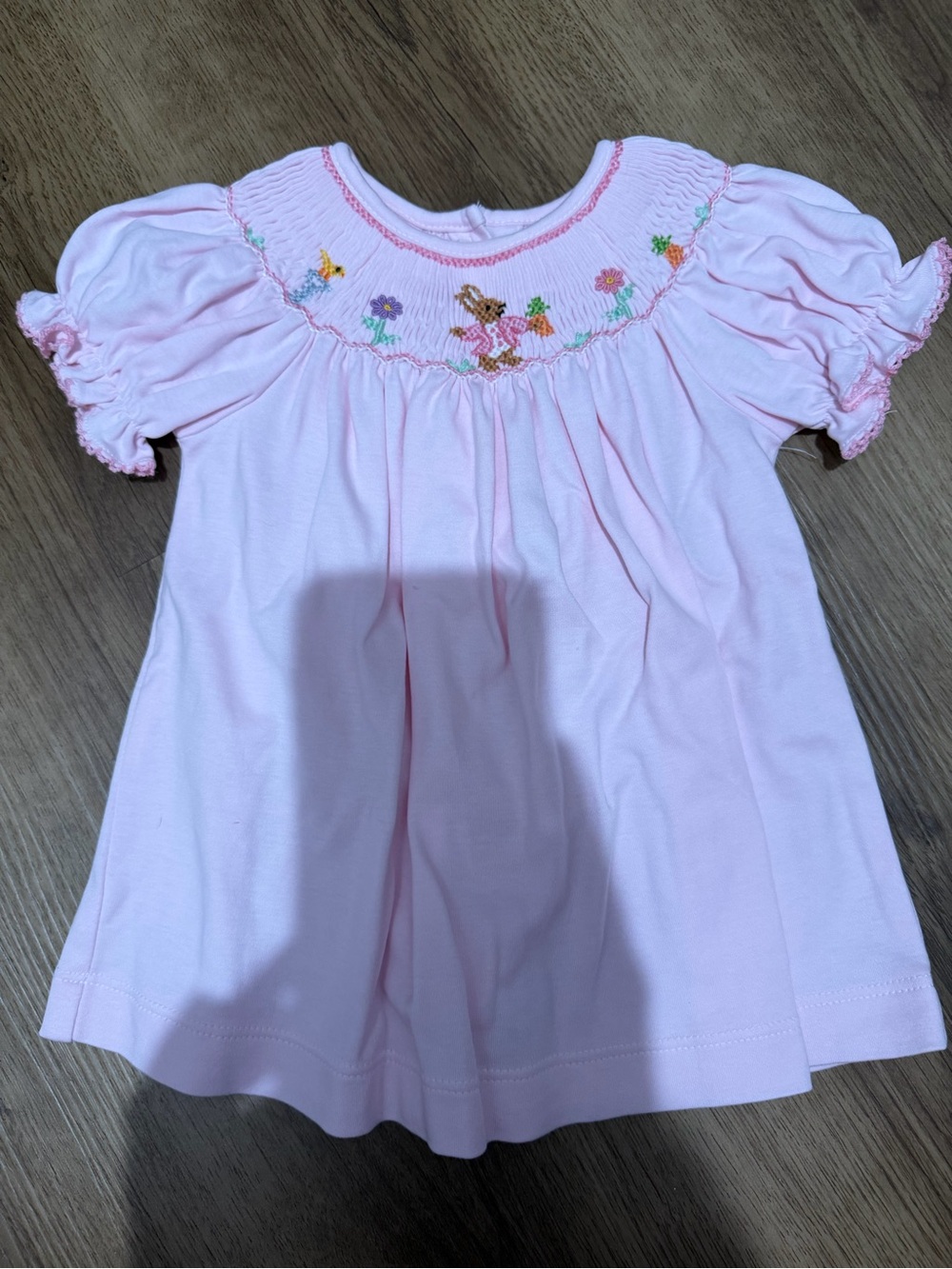 Baby Pink Smocked Floral Dress with Puff Sleeves